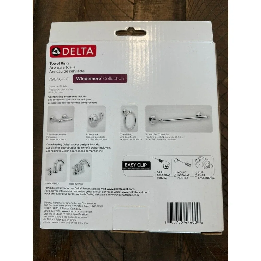 NEW Delta Towel Ring Chrome Windemere Collection‎ 79646-PC Easy Clip